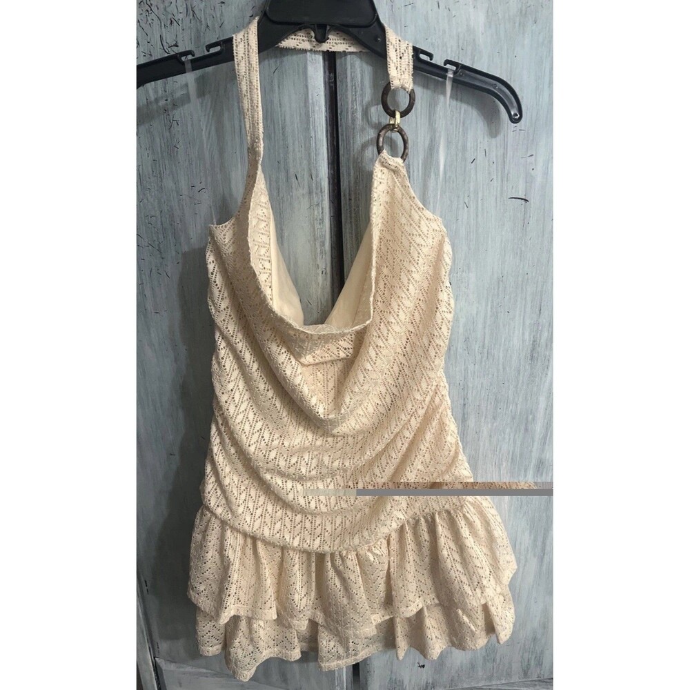 Almost famous cow neck halter ruffled mini dress Xl Boho Y2K Cottage Core